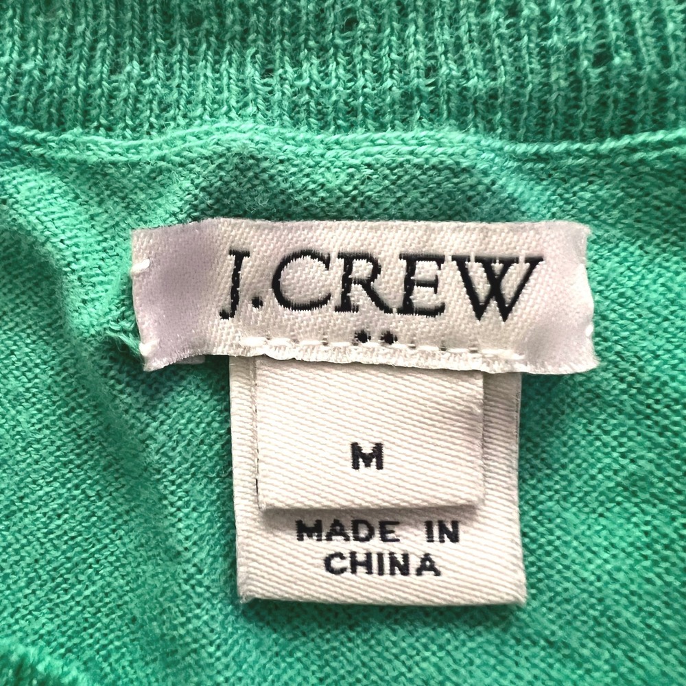 J.Crew Womens Green Scalloped Pointelle Neck Short Sleeve Cotton Sweater Size M - Picture 4 of 8